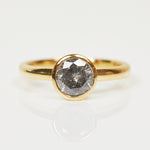 18ct yellow gold salt and pepper round brilliant cut diamond engagement bezel ring