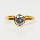 18ct yellow gold salt and pepper round brilliant cut diamond engagement bezel ring