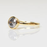 18ct yellow gold salt and pepper round brilliant cut diamond engagement bezel ring
