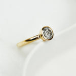 18ct yellow gold salt and pepper round brilliant cut diamond engagement bezel ring