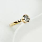 18ct yellow gold salt and pepper round brilliant cut diamond engagement bezel ring