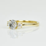 18ct yellow gold salt and pepper round brilliant cut diamond engagement trilogy ring