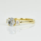 18ct yellow gold salt and pepper round brilliant cut diamond engagement trilogy ring