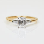 18ct yellow gold emerald cut trilogy lab grown diamond ring UK