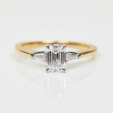 18ct yellow gold emerald cut trilogy lab grown diamond ring UK