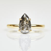 18ct yellow gold salt and pepper pear diamond engagement solitaire ring