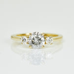18ct yellow gold salt and pepper round brilliant cut diamond engagement trilogy ring