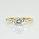 18ct yellow gold salt and pepper round brilliant cut diamond engagement trilogy ring