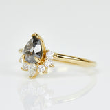 18ct yellow gold salt and pepper pear diamond engagement one-of-a-kind ring