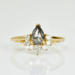 18ct yellow gold salt and pepper pear diamond engagement one-of-a-kind ring