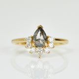 18ct yellow gold salt and pepper pear diamond engagement one-of-a-kind ring