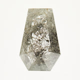 Dark coffin-shaped rose-cut gray salt and pepper diamond.