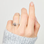 Platinum salt and pepper hexagon diamond engagement pavé ring