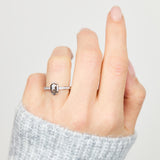 Platinum salt and pepper hexagon diamond engagement pavé ring