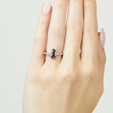 Platinum salt and pepper hexagon diamond engagement pavé ring