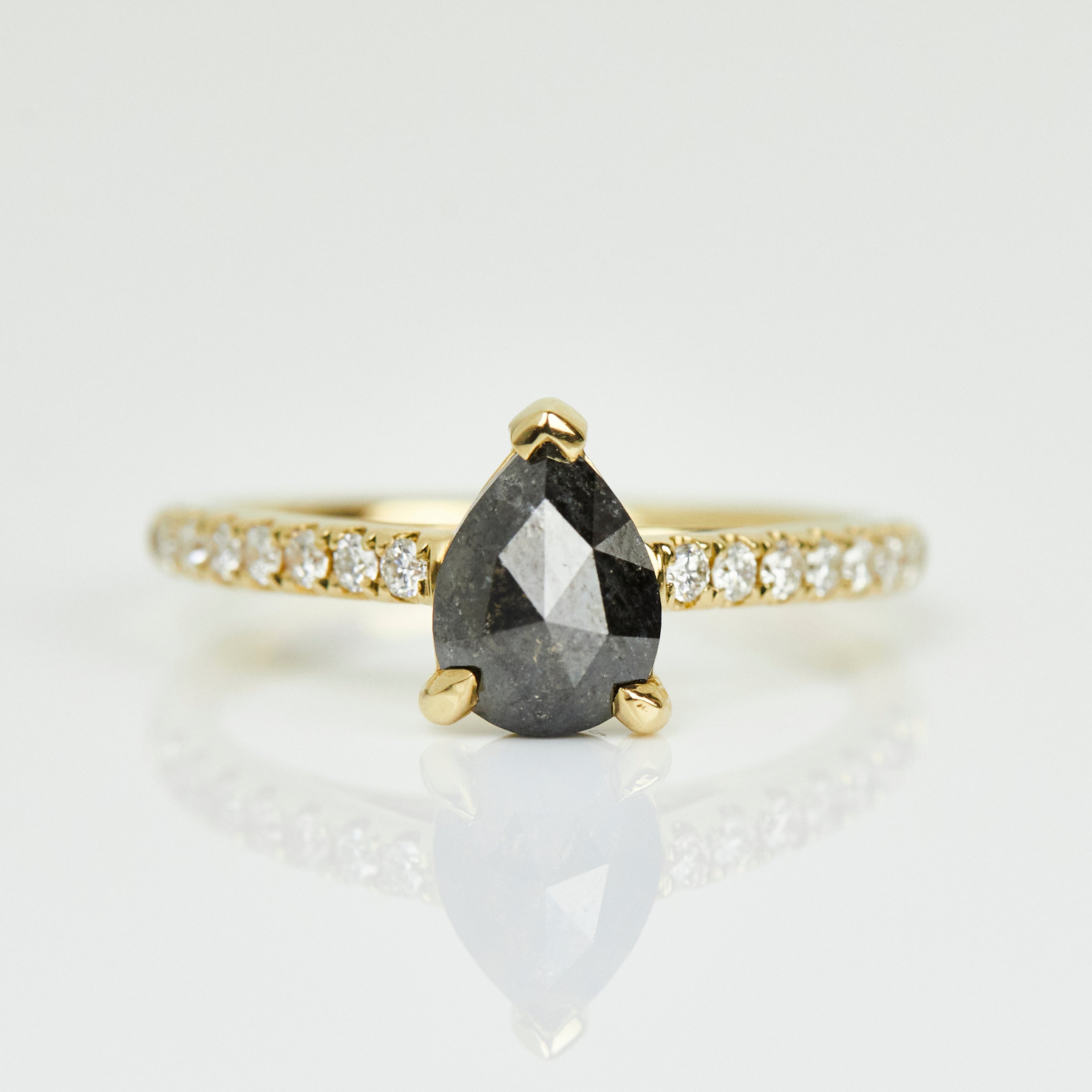 18ct yellow gold salt and pepper pear diamond engagement pavé ring