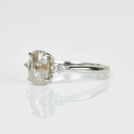 Platinum salt and pepper oval diamond engagement trilogy ring