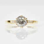 18ct yellow gold salt and pepper round brilliant cut diamond engagement one-of-a-kind ring