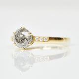 18ct yellow gold salt and pepper round brilliant cut diamond engagement one-of-a-kind ring