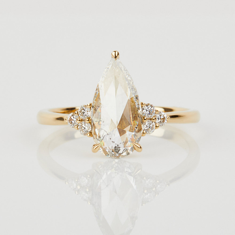 18ct yellow gold salt and pepper pear diamond engagement one-of-a-kind ring