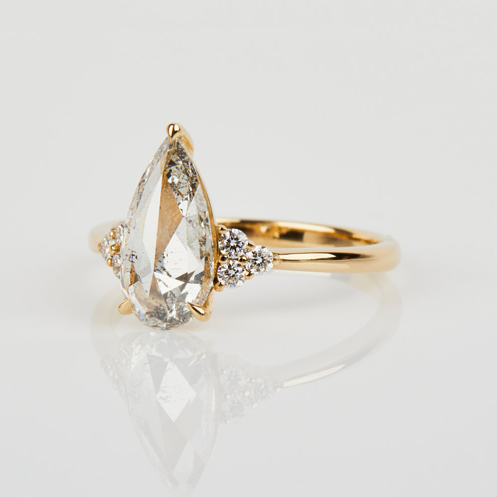 18ct yellow gold salt and pepper pear diamond engagement one-of-a-kind ring