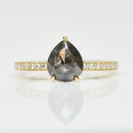 18ct yellow gold salt and pepper pear diamond engagement pavé ring