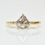 18ct yellow gold salt and pepper shield diamond engagement solitaire ring