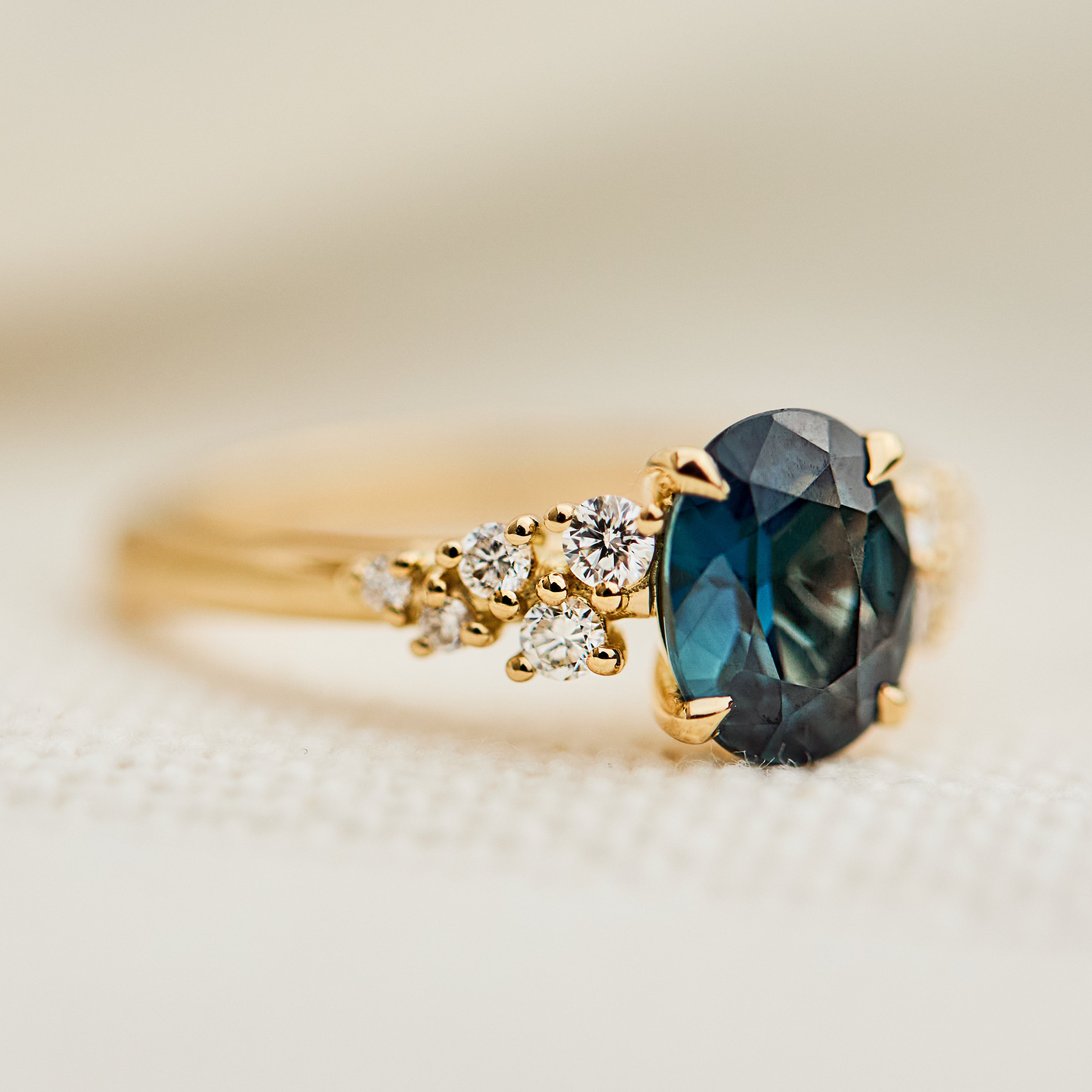 1.63ct Oval Teal Blue Sapphire Engagement Ring