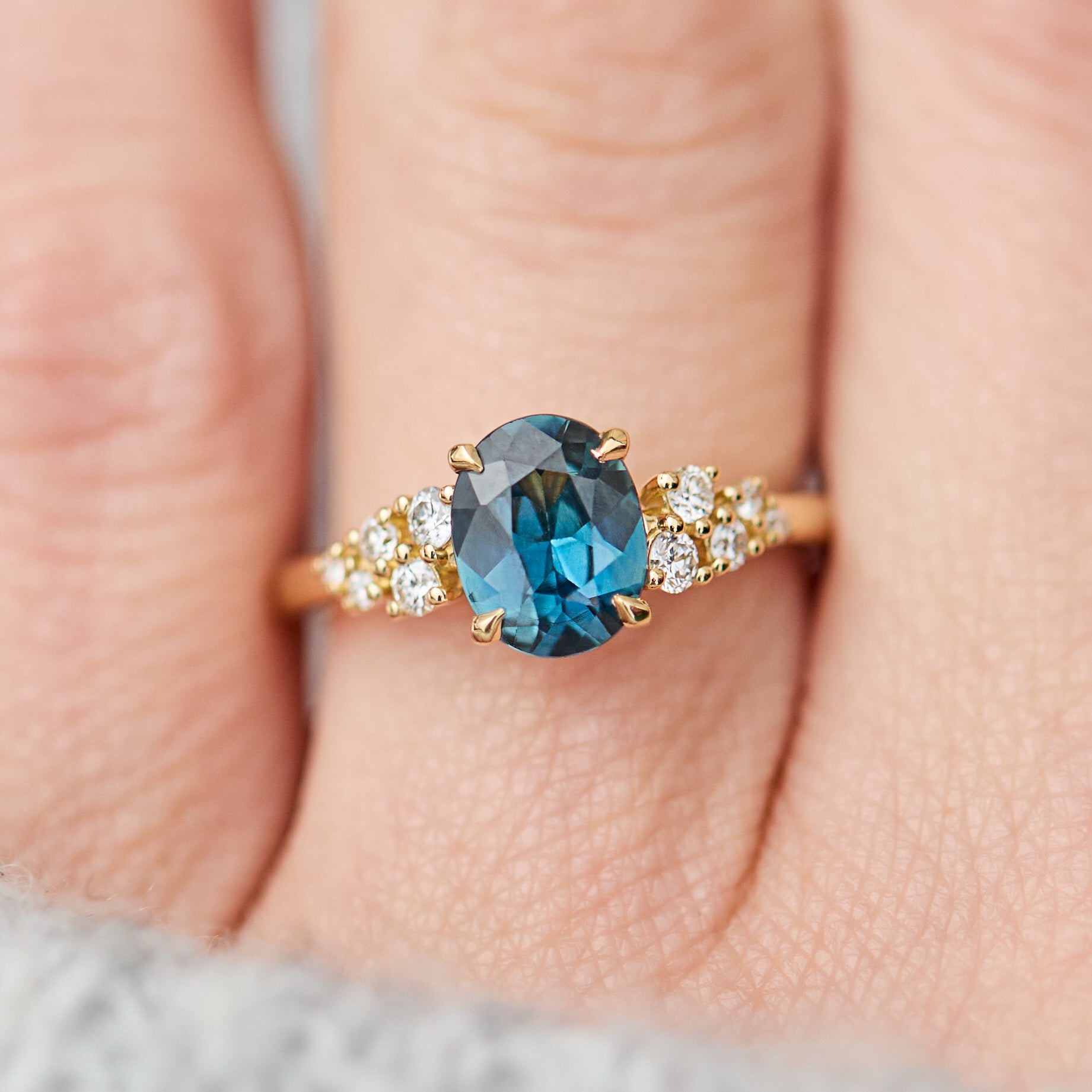 1.63ct Oval Teal Blue Sapphire Engagement Ring