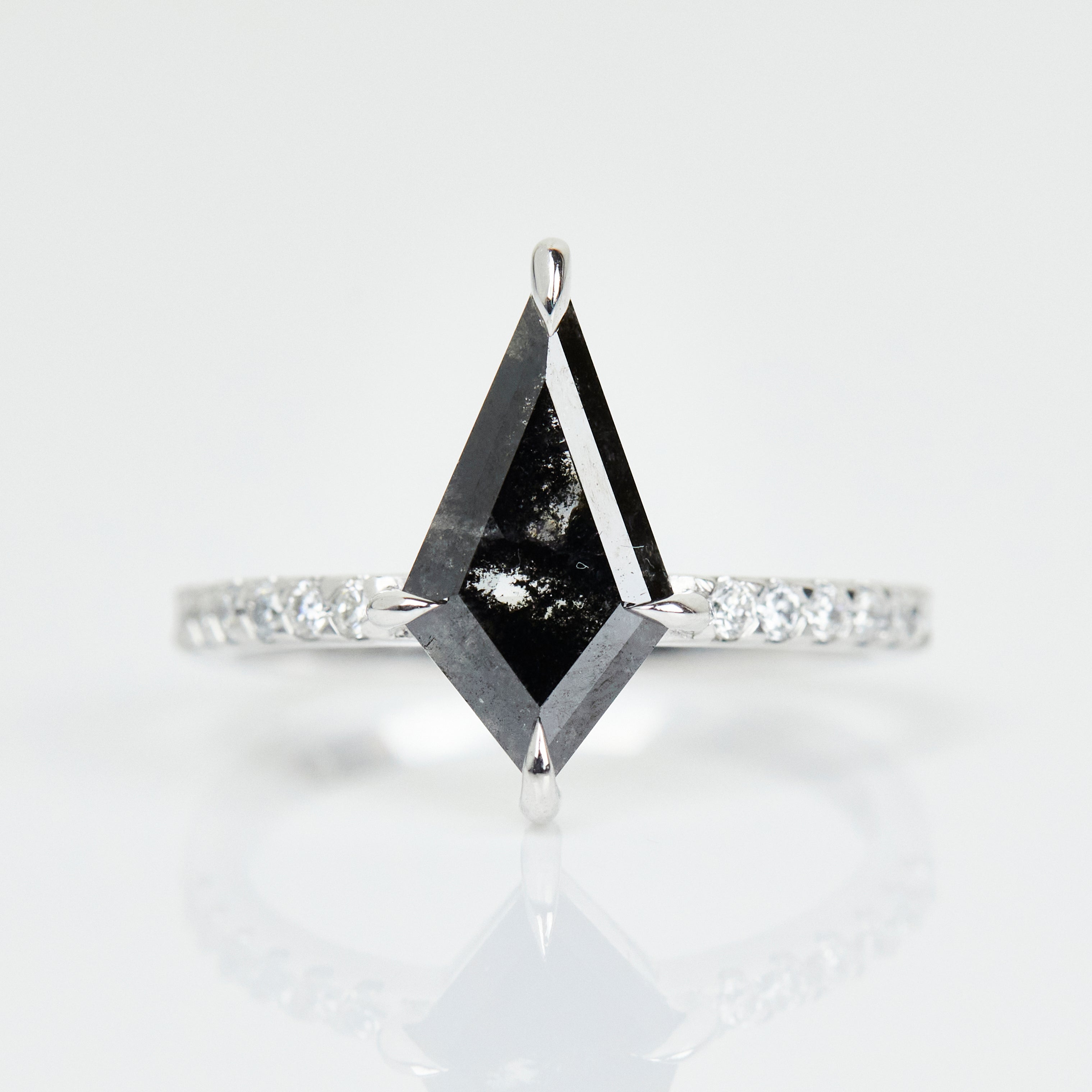 Platinum salt and pepper kite diamond engagement pavé ring