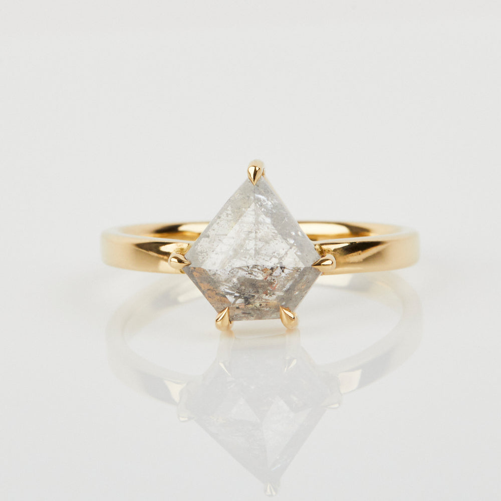 18ct yellow gold salt and pepper shield diamond engagement solitaire ring