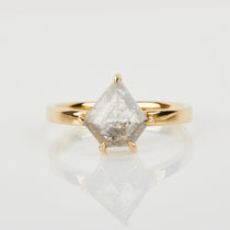 18ct yellow gold salt and pepper shield diamond engagement solitaire ring