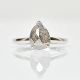 Platinum salt and pepper pear diamond engagement solitaire ring