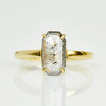 18ct yellow gold salt and pepper emerald cut diamond engagement solitaire ring