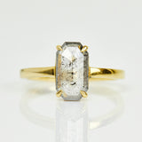 18ct yellow gold salt and pepper emerald cut diamond engagement solitaire ring