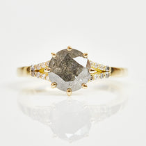 18ct yellow gold salt and pepper round brilliant cut diamond engagement one-of-a-kind ring