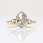 18ct yellow gold salt and pepper pear diamond engagement trilogy ring