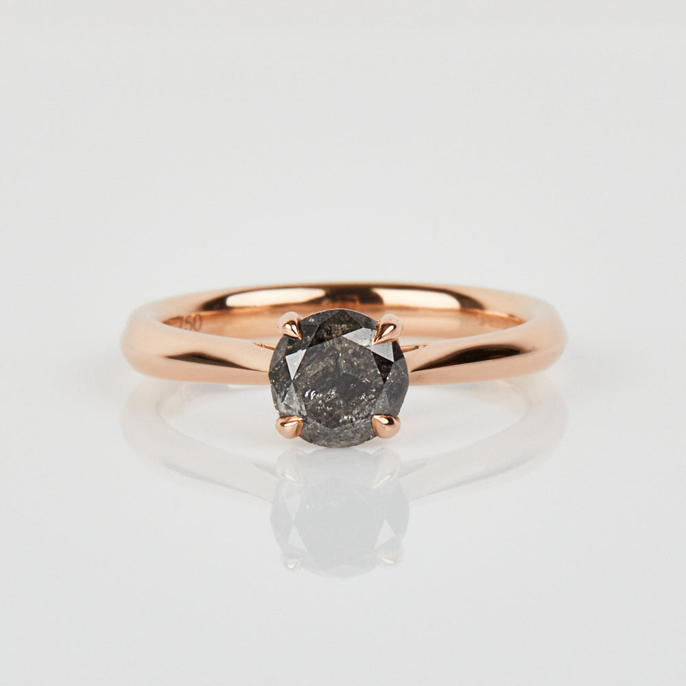 18ct rose gold salt and pepper round brilliant cut diamond engagement solitaire ring