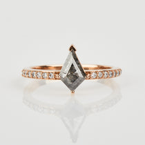 18ct rose gold salt and pepper kite diamond engagement pavé ring
