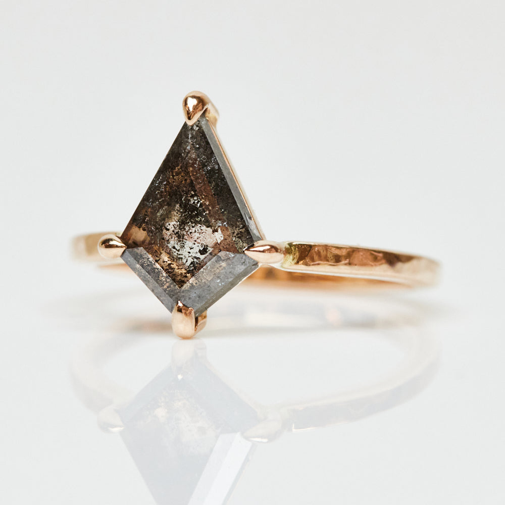 18ct rose gold salt and pepper kite diamond engagement solitaire ring