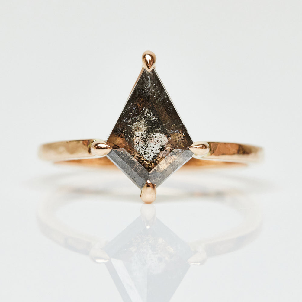 18ct rose gold salt and pepper kite diamond engagement solitaire ring