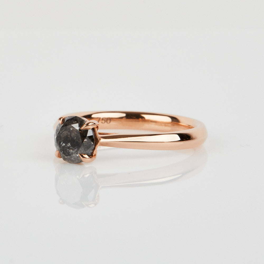 18ct rose gold salt and pepper round brilliant cut diamond engagement solitaire ring