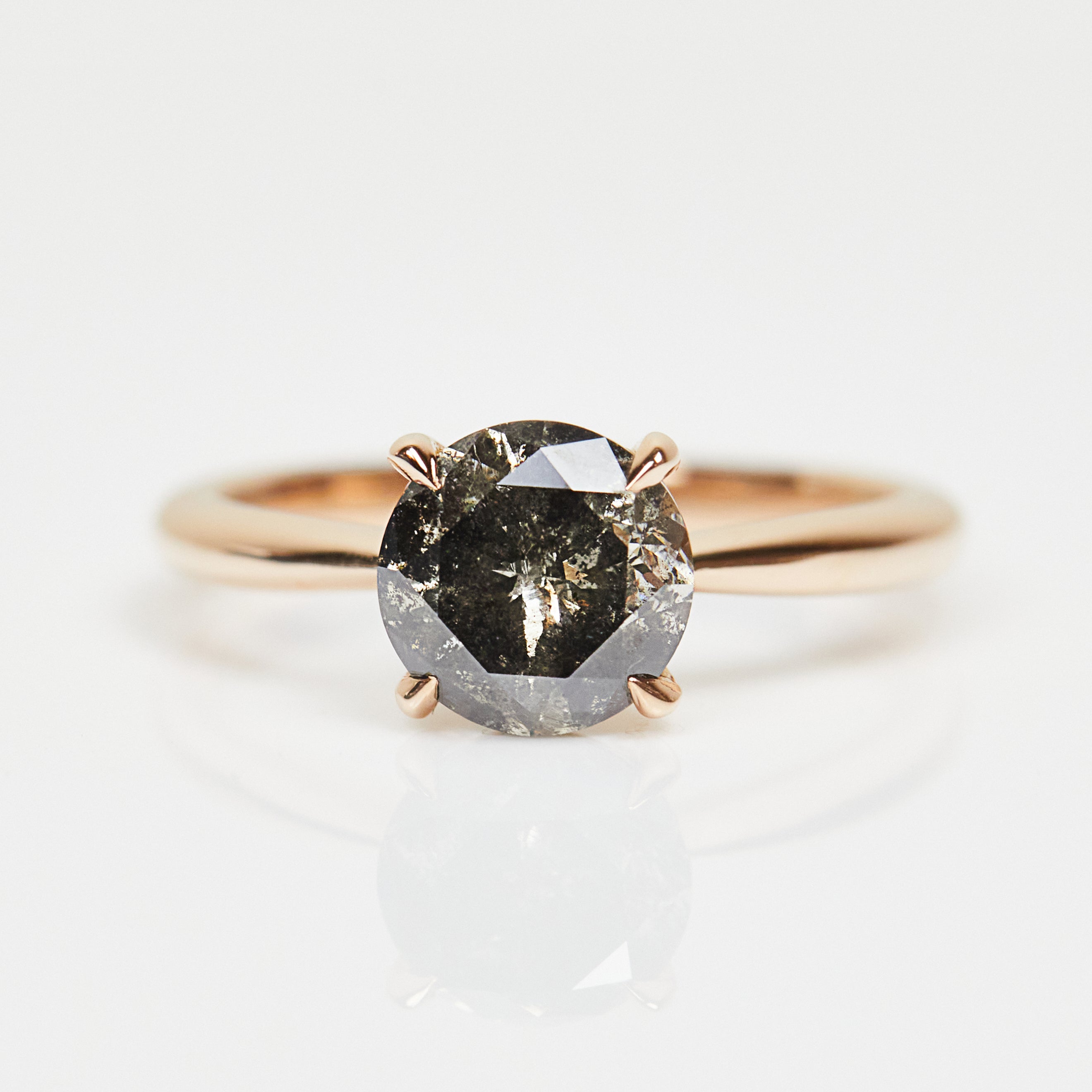 18ct rose gold salt and pepper round brilliant cut diamond engagement solitaire ring
