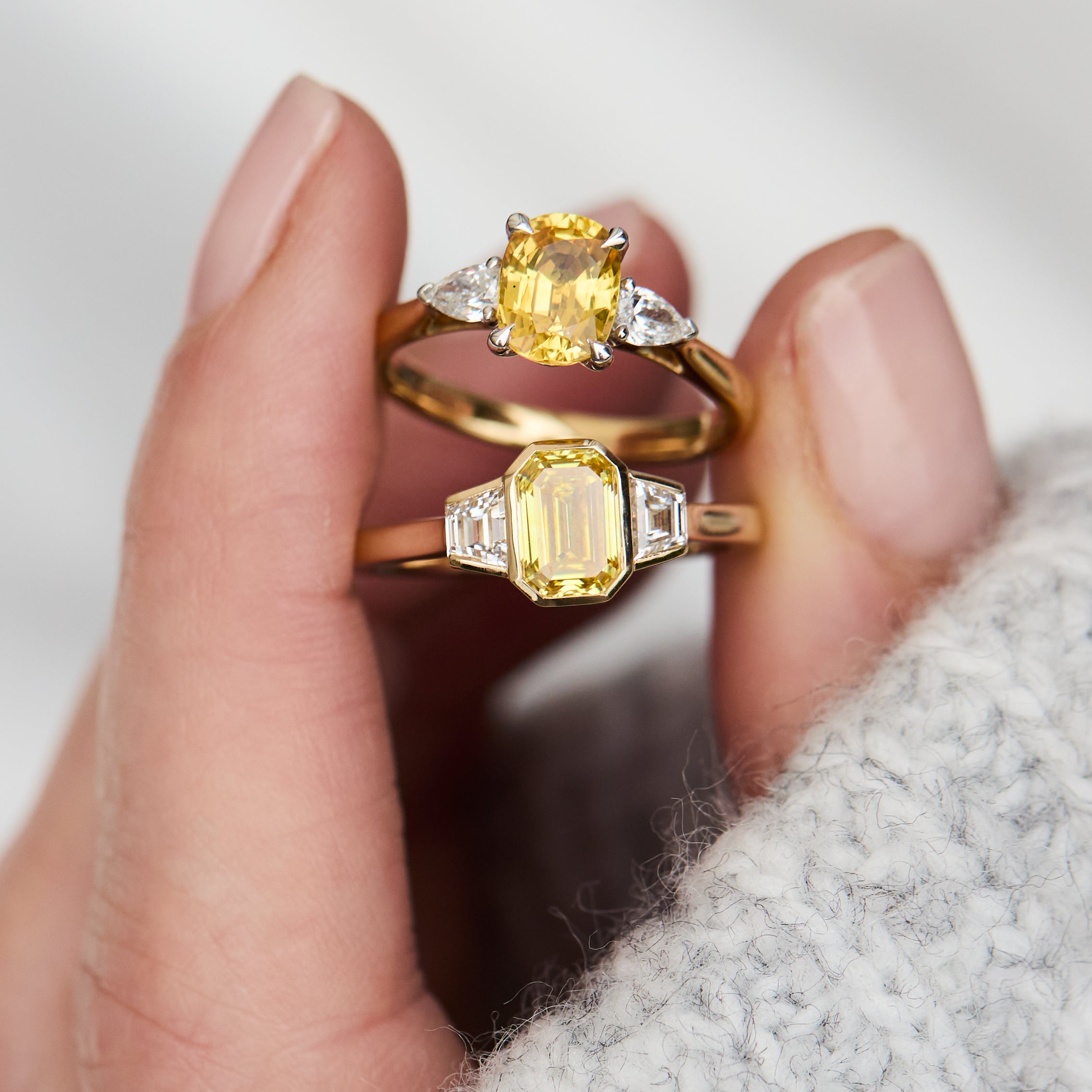 Emerald Cut Lab-Grown Yellow Diamond Engagement Ring, One Of A Kind