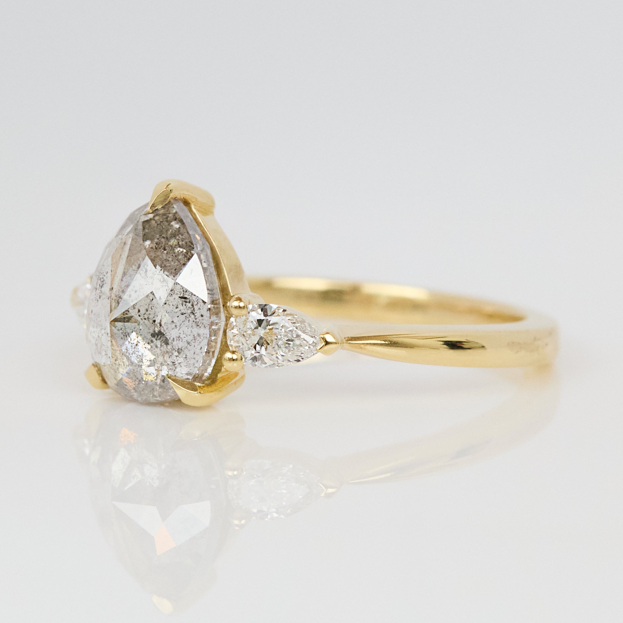 Pear Shape Salt and Pepper Diamond Engagement Ring