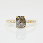18ct yellow gold salt and pepper cushion cut diamond engagement pavé ring