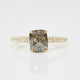 18ct yellow gold salt and pepper cushion cut diamond engagement pavé ring