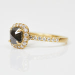 18ct yellow gold salt and pepper cushion cut diamond engagement halo ring