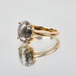 18ct yellow gold salt and pepper oval diamond engagement solitaire ring