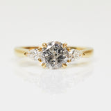 18ct yellow gold salt and pepper round brilliant cut diamond engagement trilogy ring